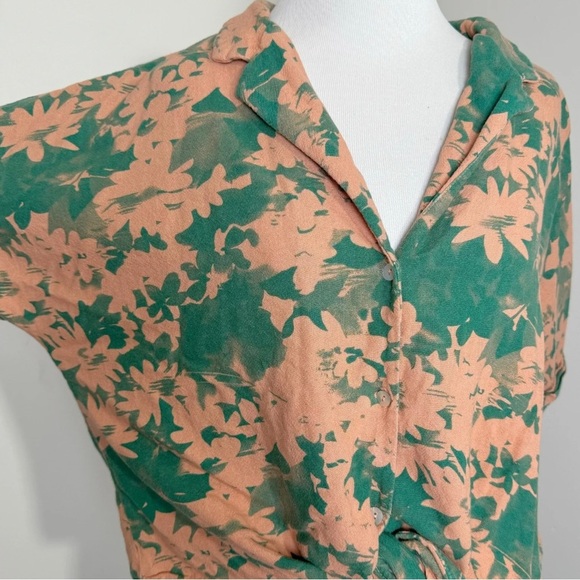 Amadi | Anthropologie | Maia Tie-Front Blouse | Linen Blend | Pink & Green | M - Picture 9 of 13